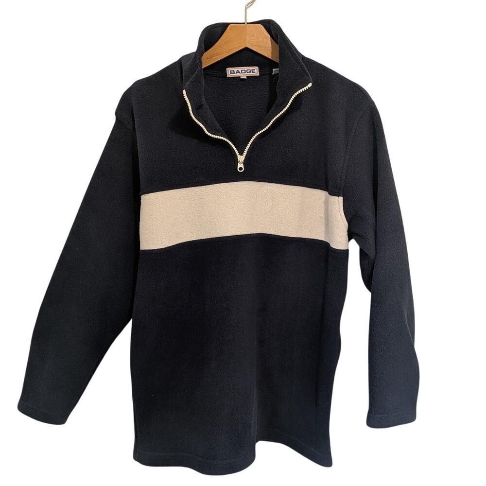 Y2K BADGE Navy White Colorblock Snow Fleece Retro Winter Athleisure